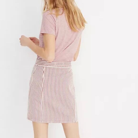Madewell Button Front Stretch Denim Straight Dark Red Stripe Mini Skirt 31 6 8 - Picture 3 of 11